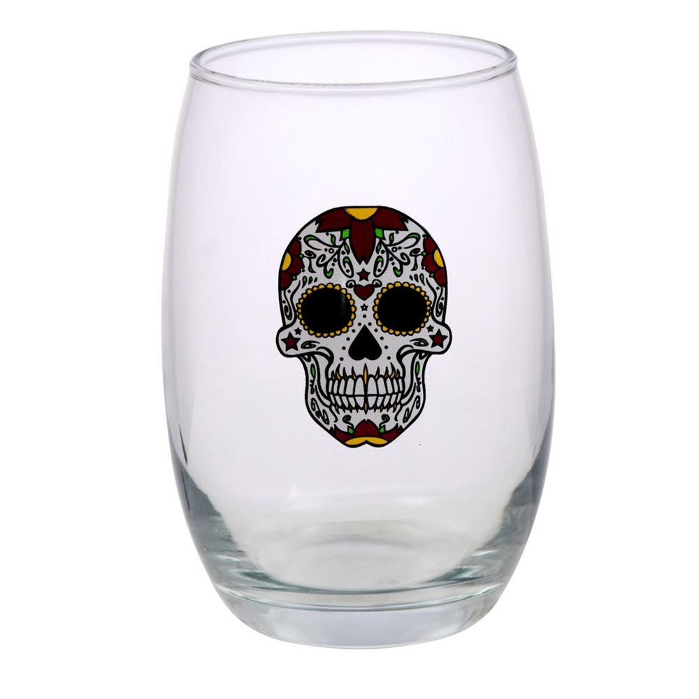 3 Day of the Dead Stemless Skull Wine Glasses - Picture 3 of 4